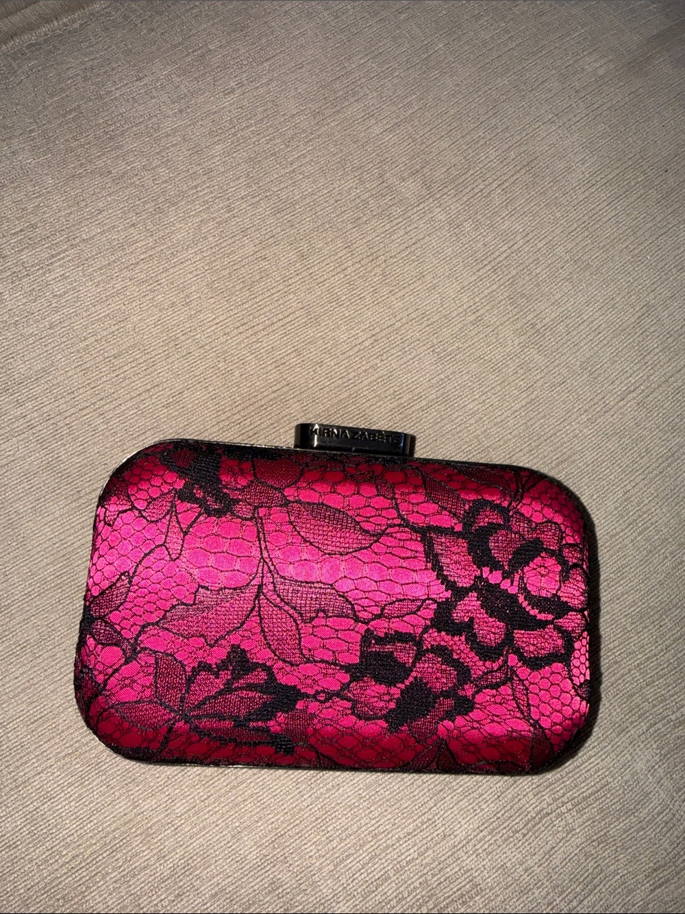 Kirna zabete Hot Pink and Black Lace Clutch